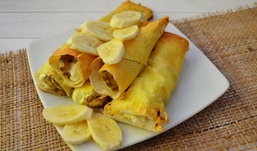 трубочки из лаваша с творогом и бананом