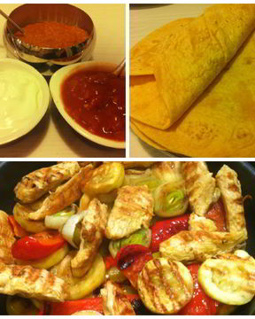 Фахитас с курицей и мексиканской лепешкой