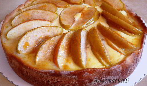 глазированный яблочно-творожный пирог на дрожжевом тесте