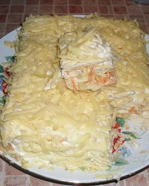 Рыбный пирог из коржей Наполеон