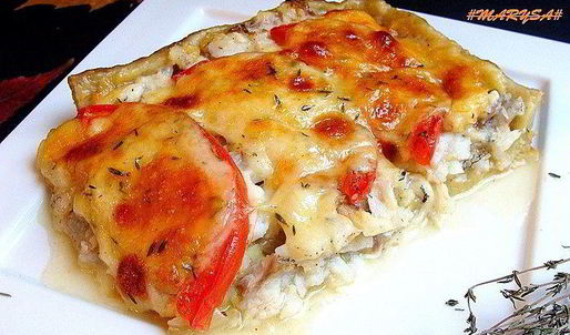 рыбный пирог с моцареллой на картофельном тесте