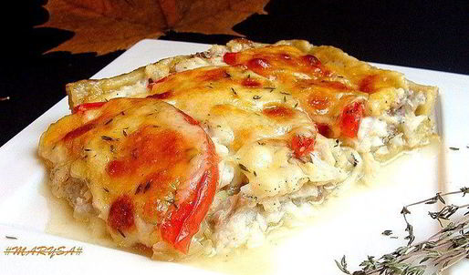 рыбный пирог с моцареллой на картофельном тесте