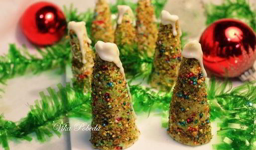 новогодние пирожные елочки с начинкой
