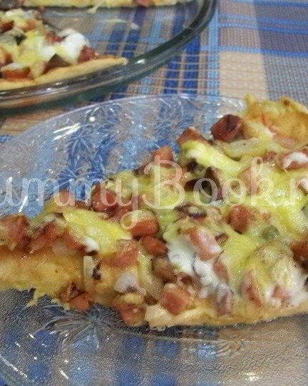Рецепт домашней пиццы с колбасой и грибами