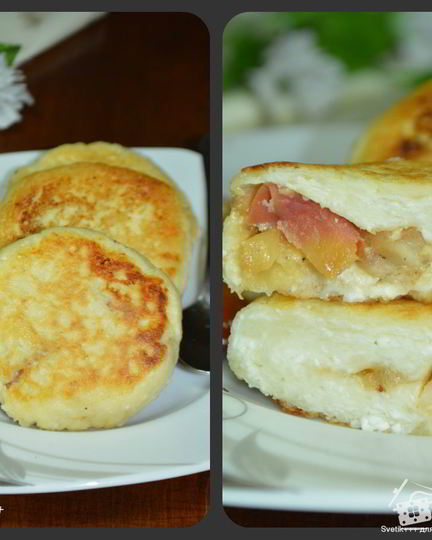 Рецепт сырников с начинкой из яблок и изюма