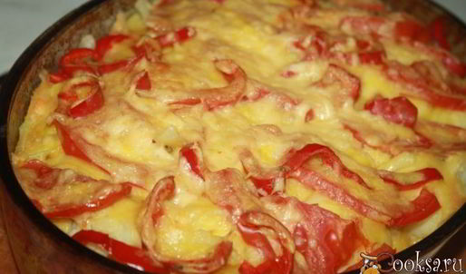 овощная запеканка с цветной капустой, сладким перцем и помидорами