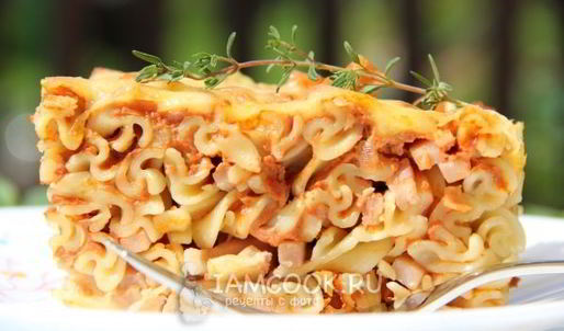 запеканка из макарон с ветчиной и сыром