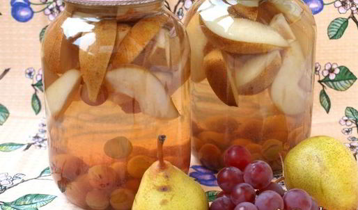 компот с виноградом и грушами на зиму