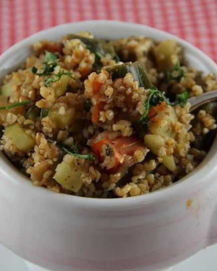 Рецепт булгура с баклажанами и кабачками