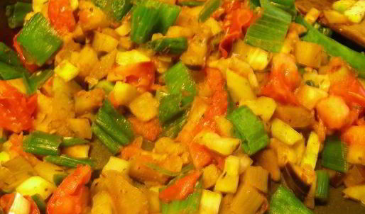 булгур с баклажанами и кабачками