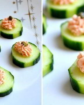 Канапе с огурцом и красной рыбой