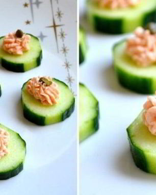 Канапе с огурцом и красной рыбой