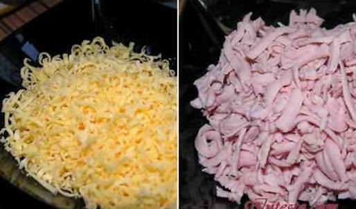 фриттата с зеленым горошком, ветчиной и луком