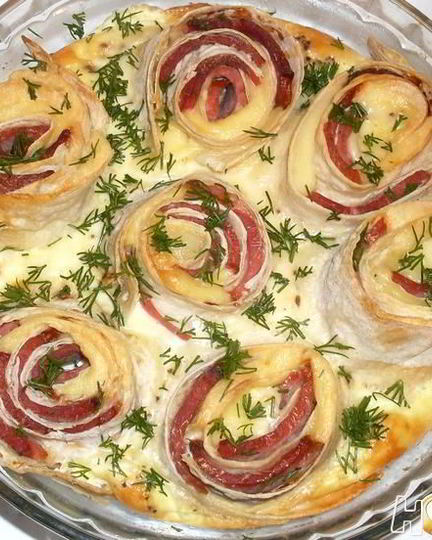 Рецепт омлета — букета с розами из лаваша