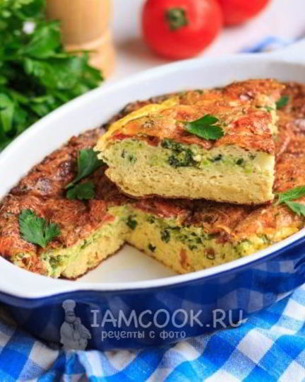 Рецепт омлета с помидорами, кабачками и сыром в духовке