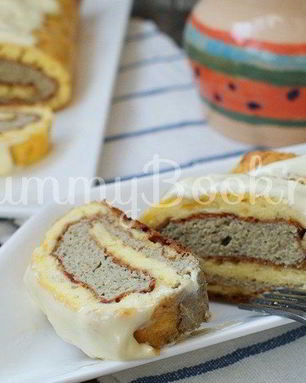 Омлет-рулет с курицей и грибами