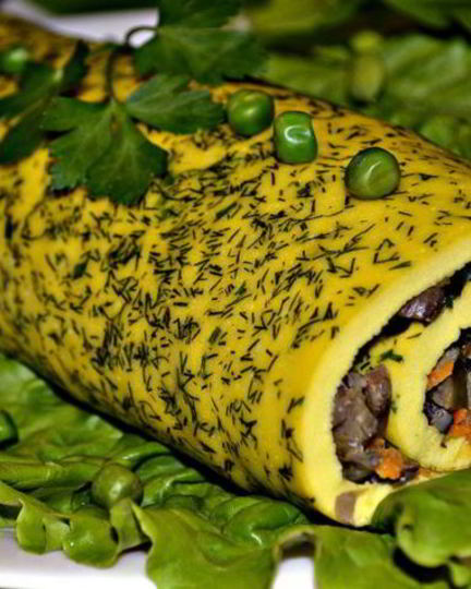 Рецепт рулета из омлета с грибами