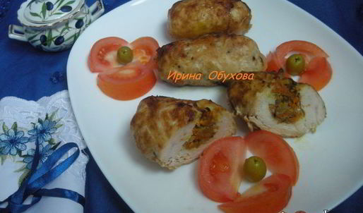 рулетики из куриного филе в свиной сетке