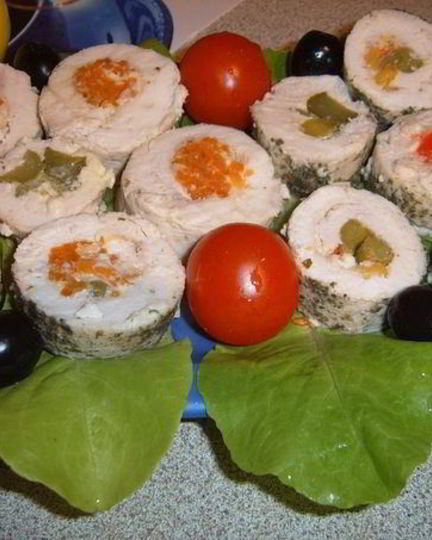 Рецепт рулетиков из отварного куриного филе
