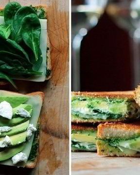 Жареный сэндвич с авокадо, шпинатом и сыром