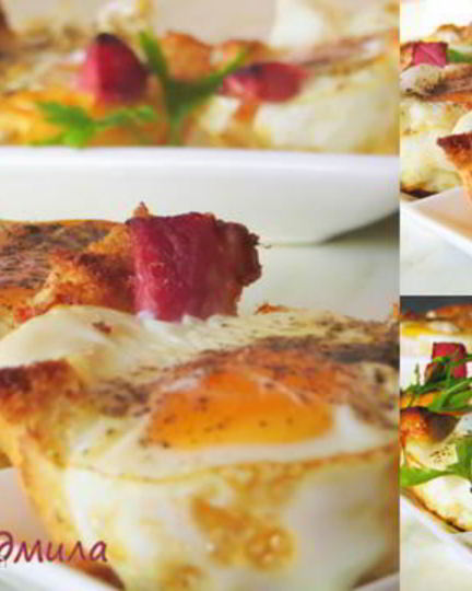 Рецепт яичницы в батоне с ветчиной